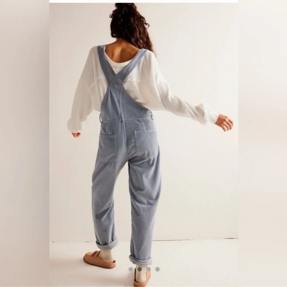 Free People Womens Ziggy baggy dusty blue corduroy overalls bibbs Spring Fall XS